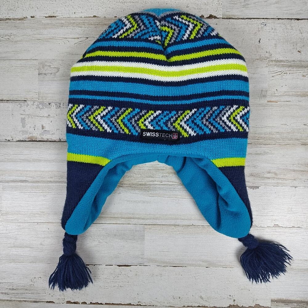 SWISS TECH Tasseled Beanie Knit Winter Hat OSFM Blue Cove Performance Gear